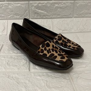 Antonio melani patent leather dark brown with faux fur leopard shoes